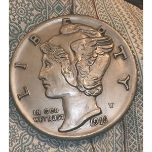 1916 Thermo Art US Lady Liberty Dime Wall Hanging Coin 11" 70s Giant Vintage
